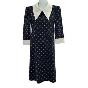 Black White Skull All Over Print Dress Sz S Whimsigoth Witchy Goth Dark Academia